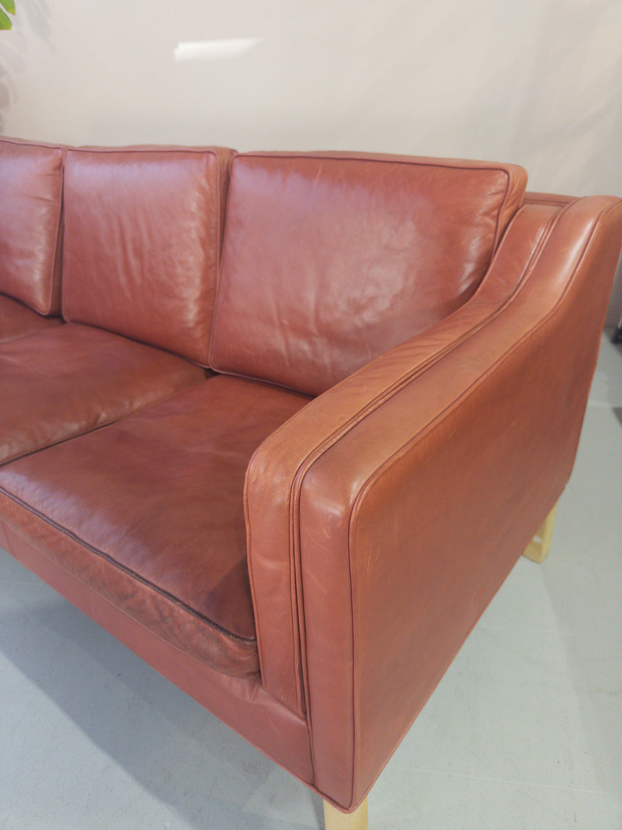 Three Seater Danish Sofa in Red Leather
