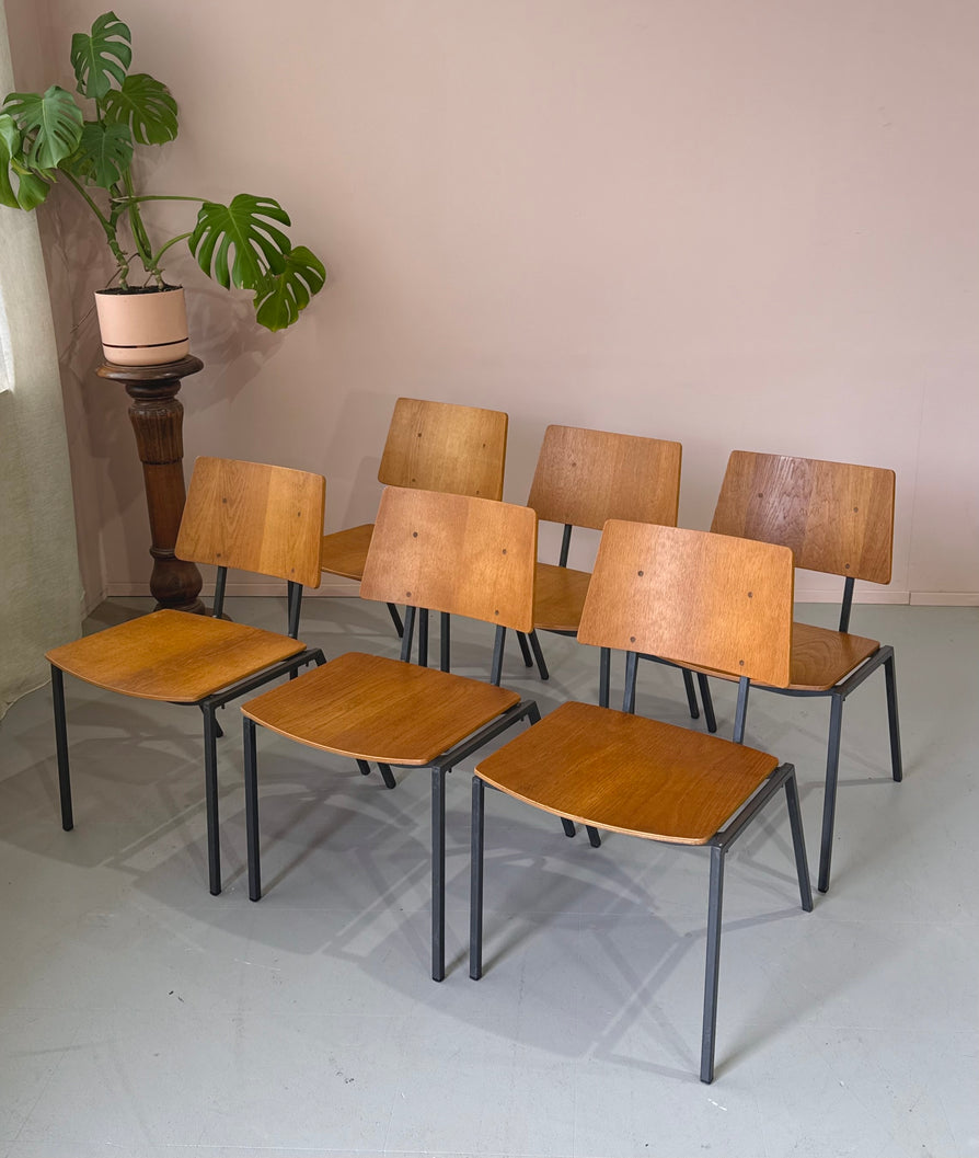 Set of Six Danish School Chairs