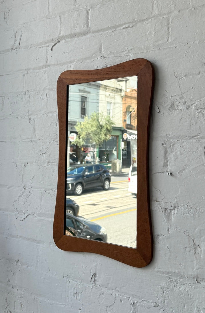 Organic Shaped Danish Mirror in Teak