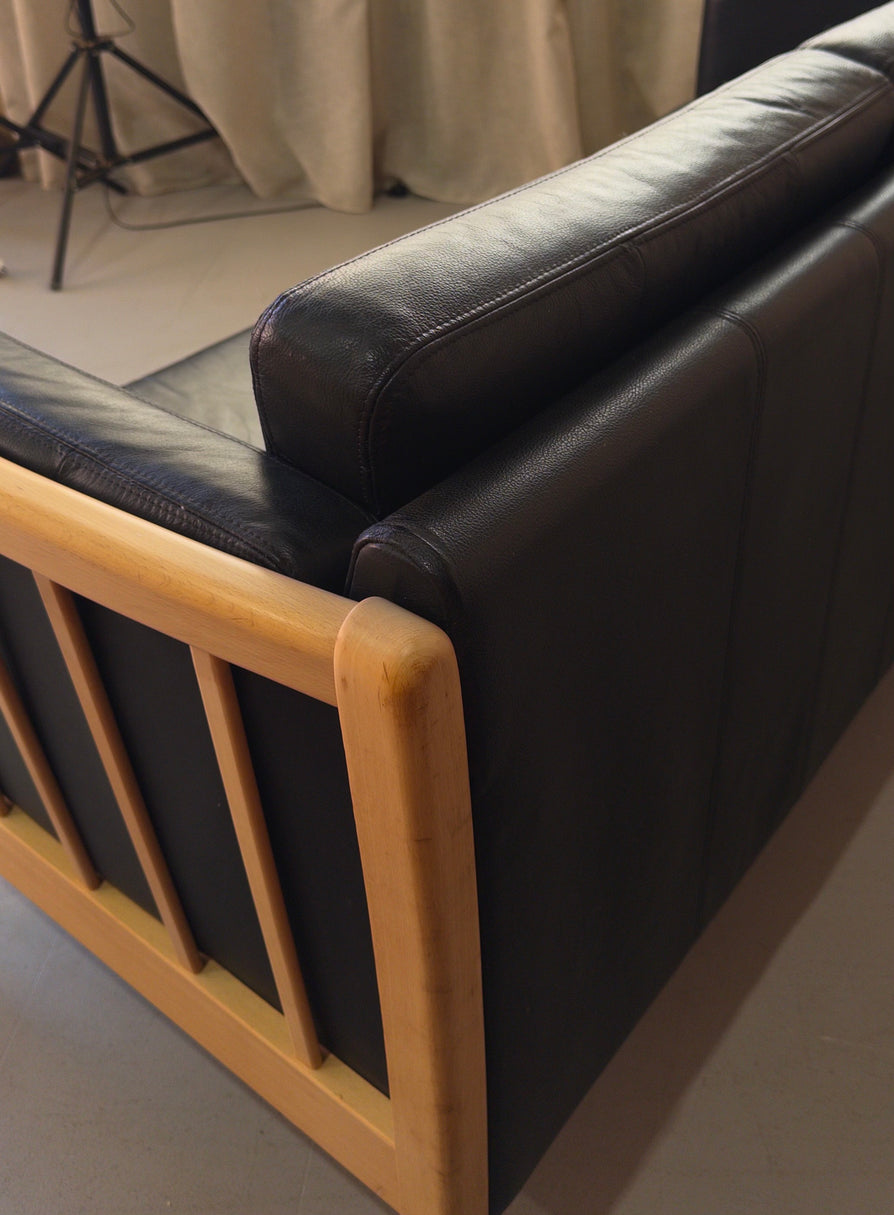 Danish Three-Seater Sofa in Black Leather