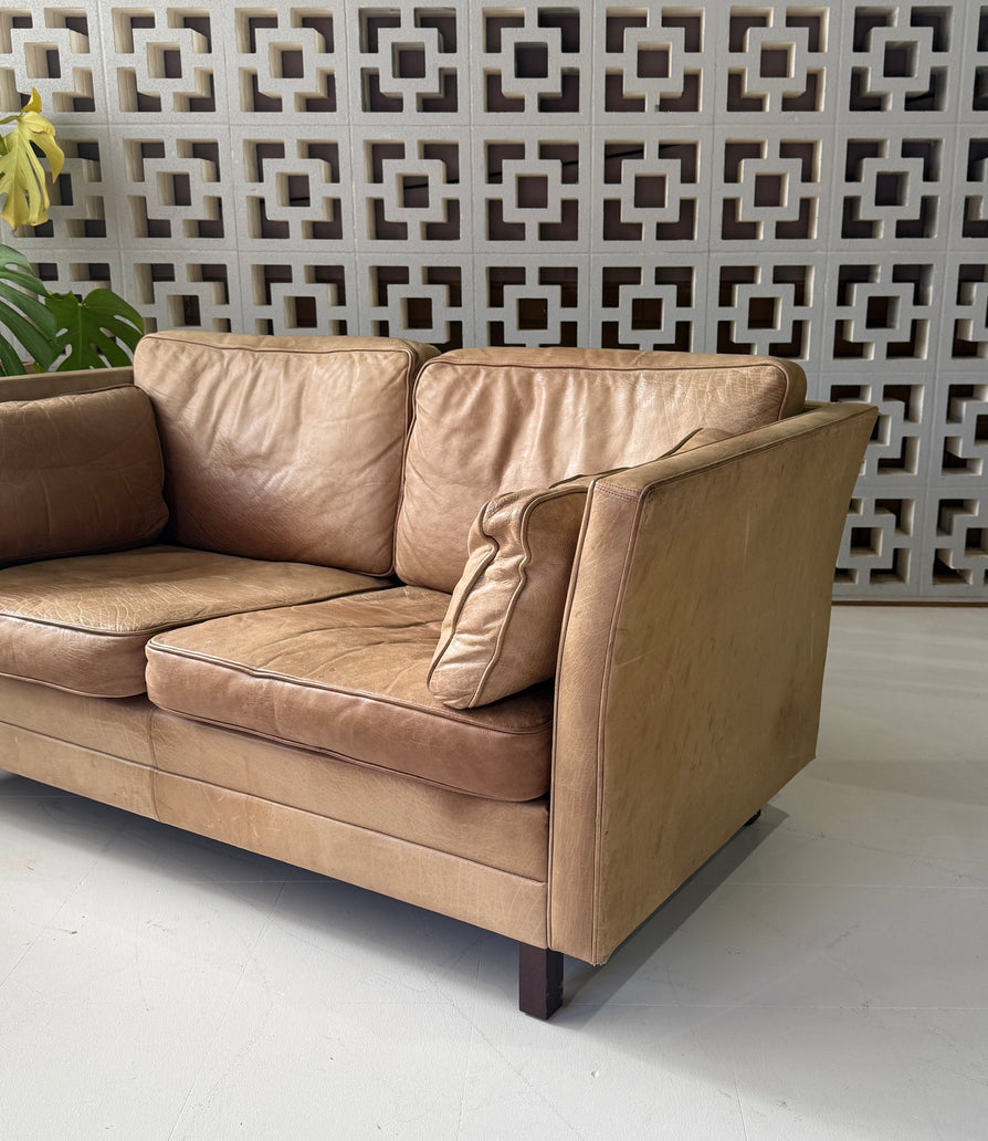 Danish Two Seater Sofa in a Mushroom Tone Leather
