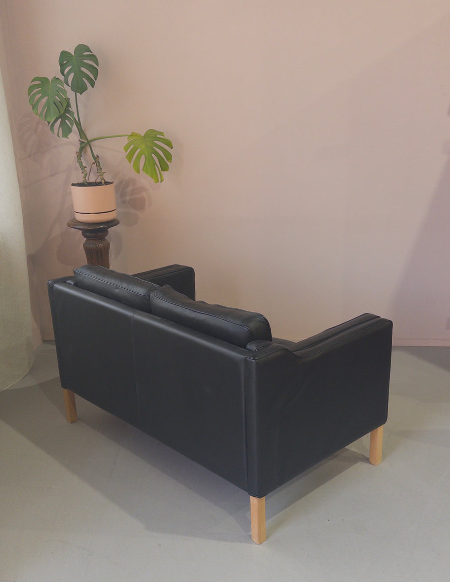 Danish Two Seater Sofa in Black Leather