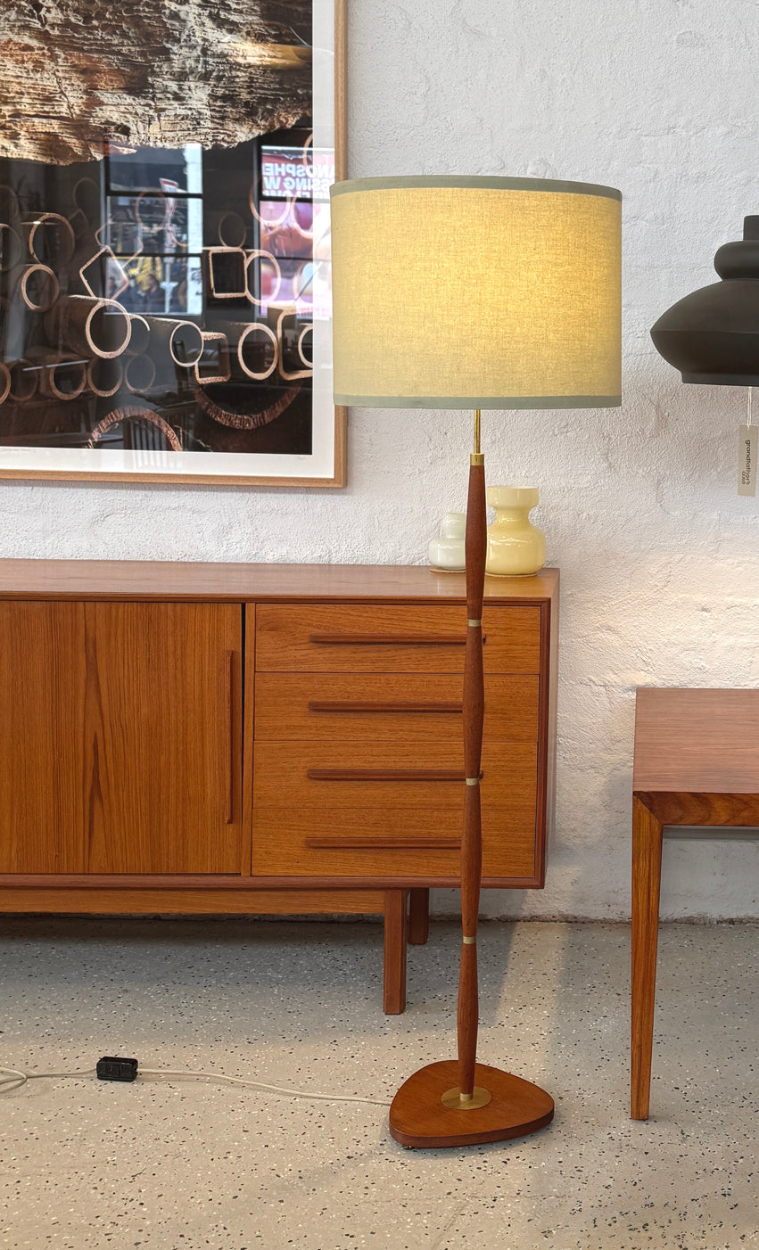 Danish Floor Lamp in Teak & Brass
