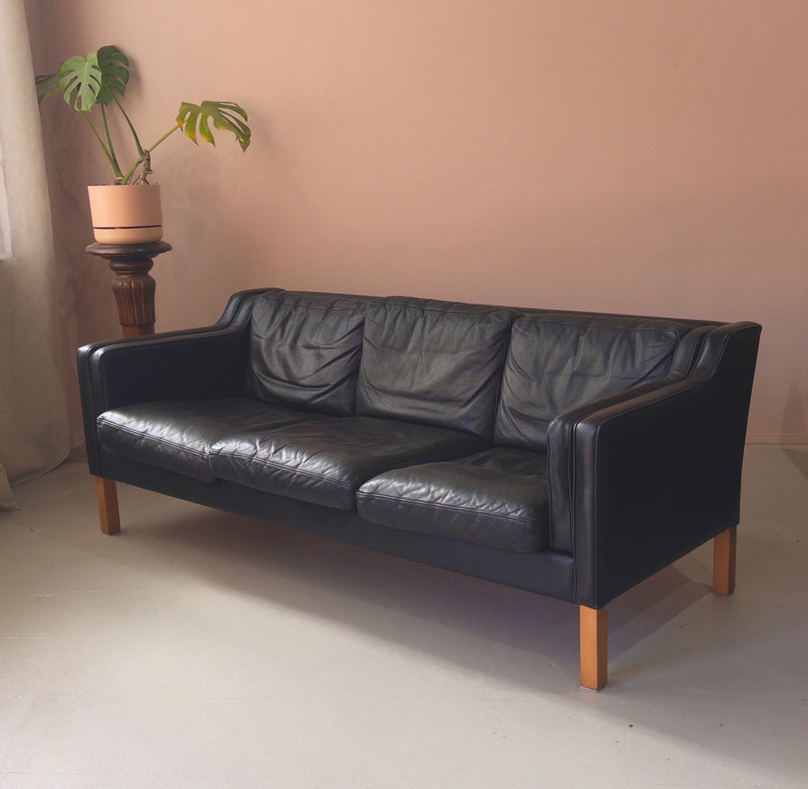 Three-Seater Danish Sofa in Black Leather