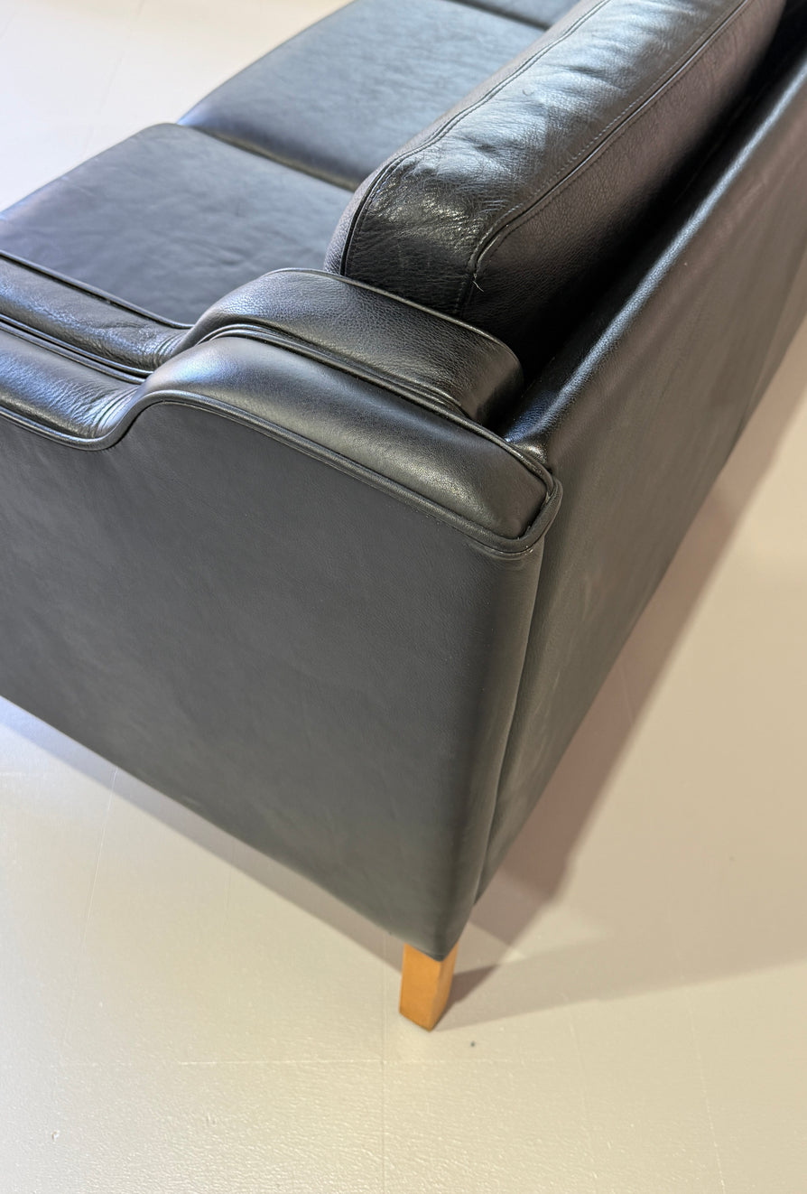 Three-Seater Sofa in Black Leather by Stouby