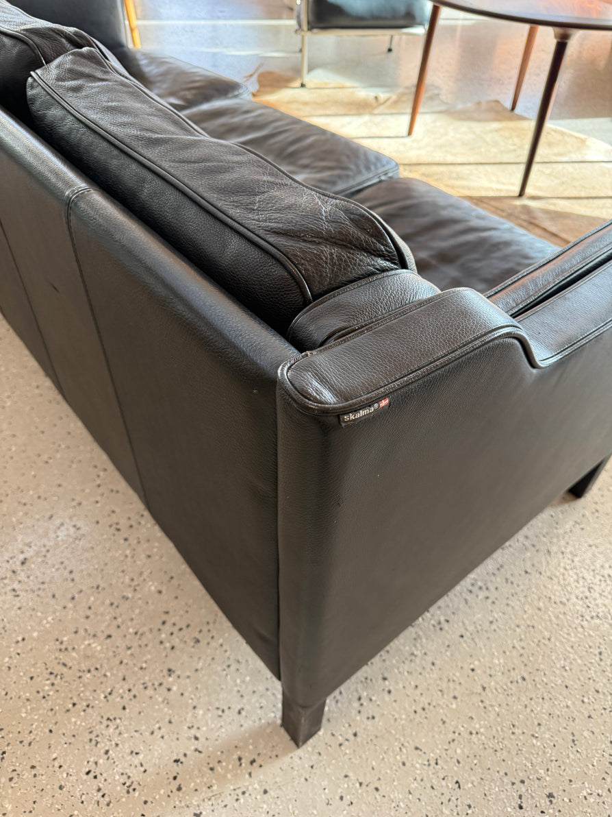 Danish Three Seater Sofa in Black Leather by Skalma