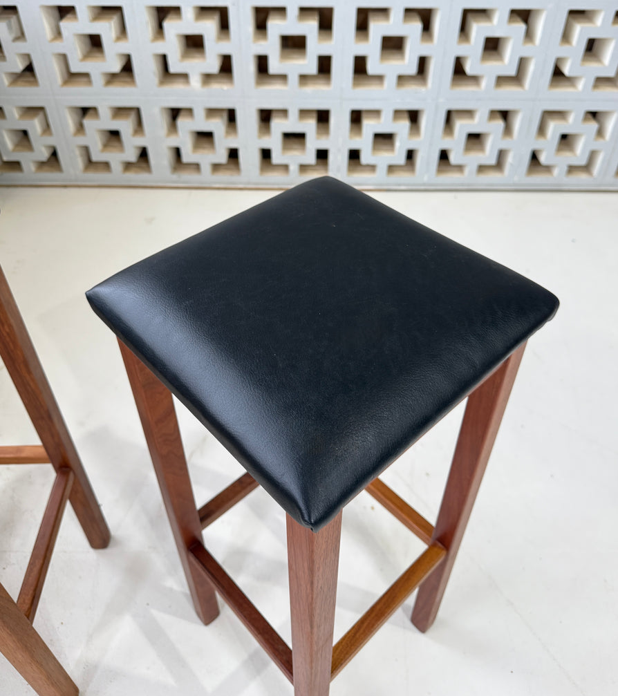 Pair of Mid-Century Barstools with Original Black Leather