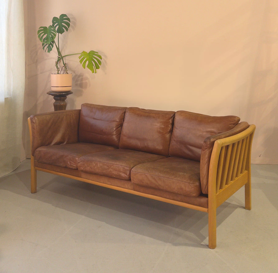 Three Seater Danish Sofa in Cognac Leather