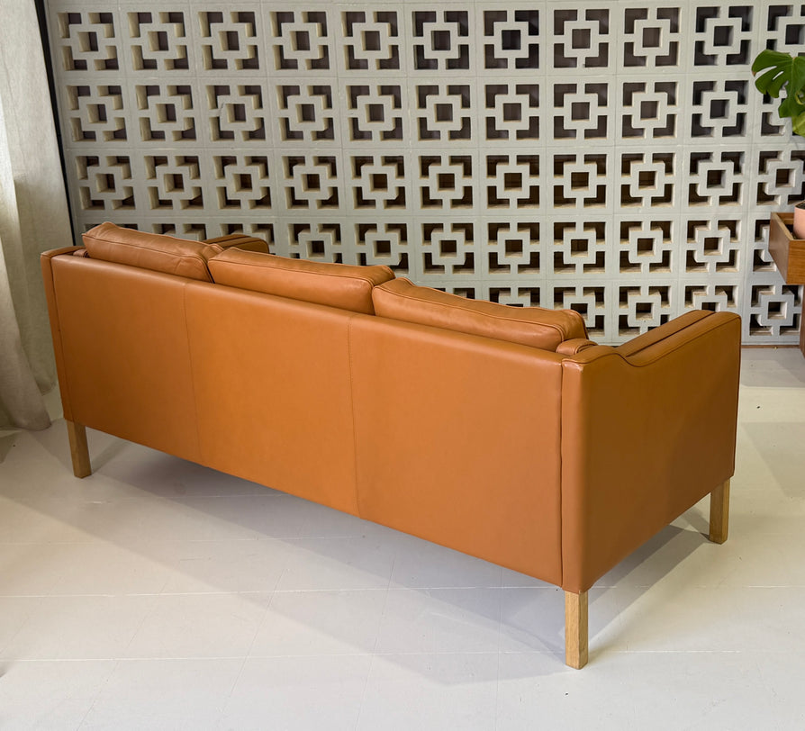 Danish Three Seater Sofa in Caramel Leather