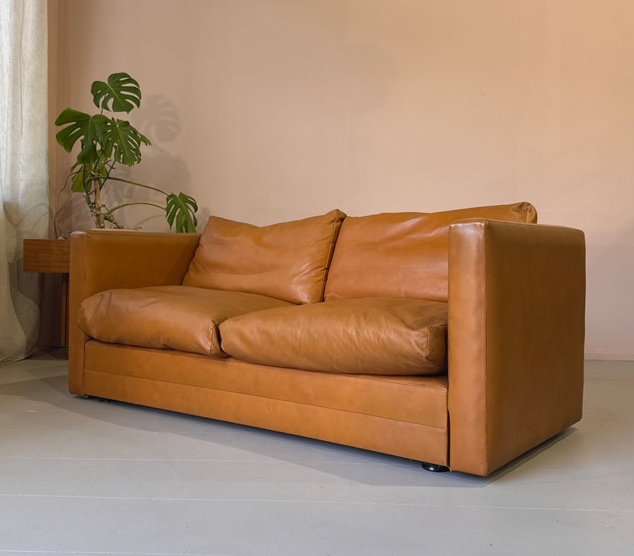 1970s Two Seater Sofa in Tan Leather