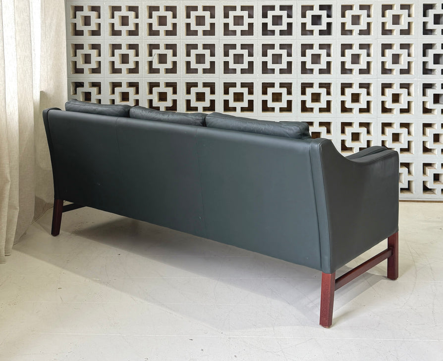 Skipper Three Seater Danish Sofa in Green Leather