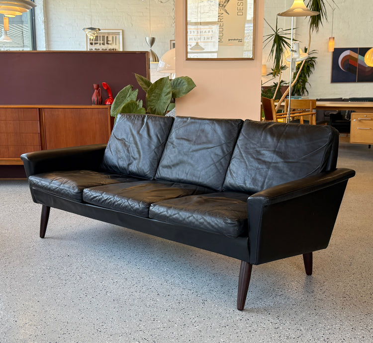 Danish Three Seater Sofa in Black Leather