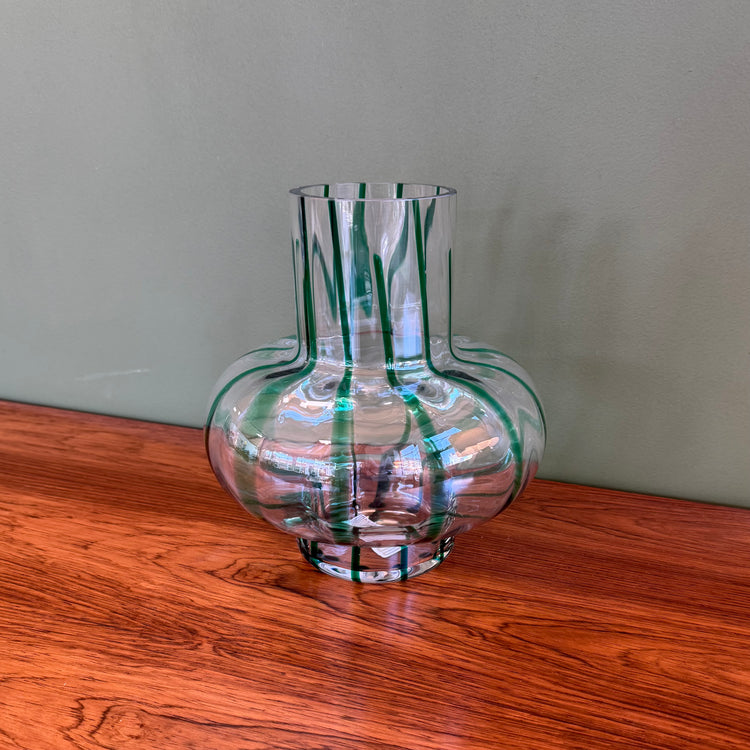 Marimekko Umpu Vase in Clear with Green Stripe