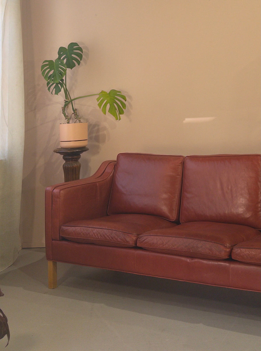 Three Seater Danish Sofa in Red Leather