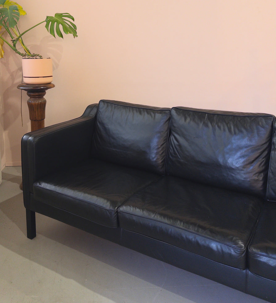Three-Seater Sofa in Black Leather by Stouby