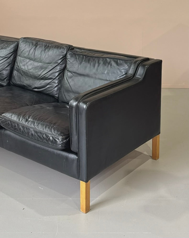 Three-Seater Sofa in Black Leather by Stouby
