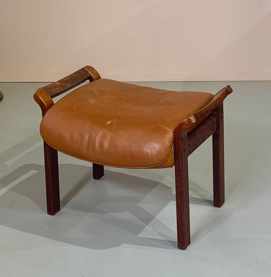 Mid-Century Footstool in Tan Leather