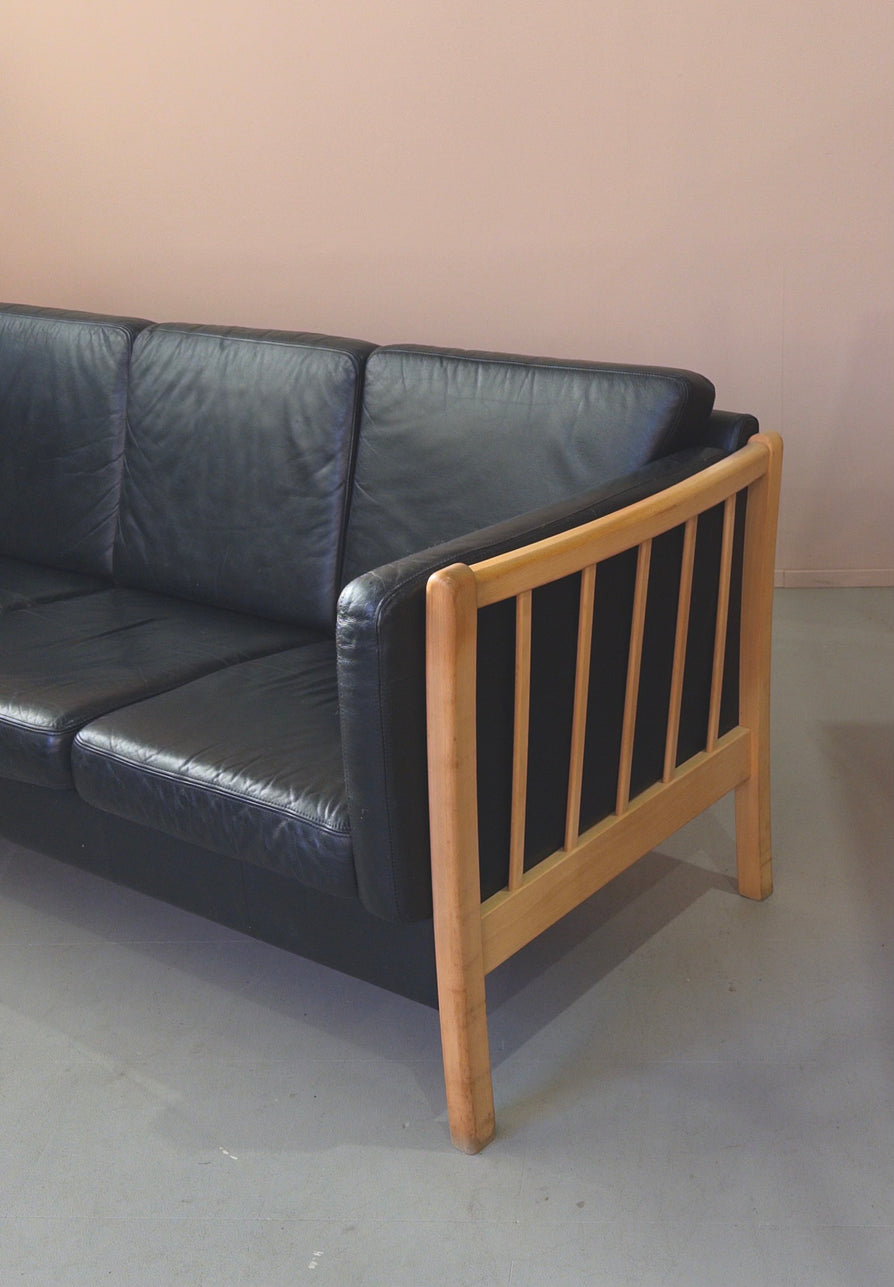 Danish Three-Seater Sofa in Black Leather