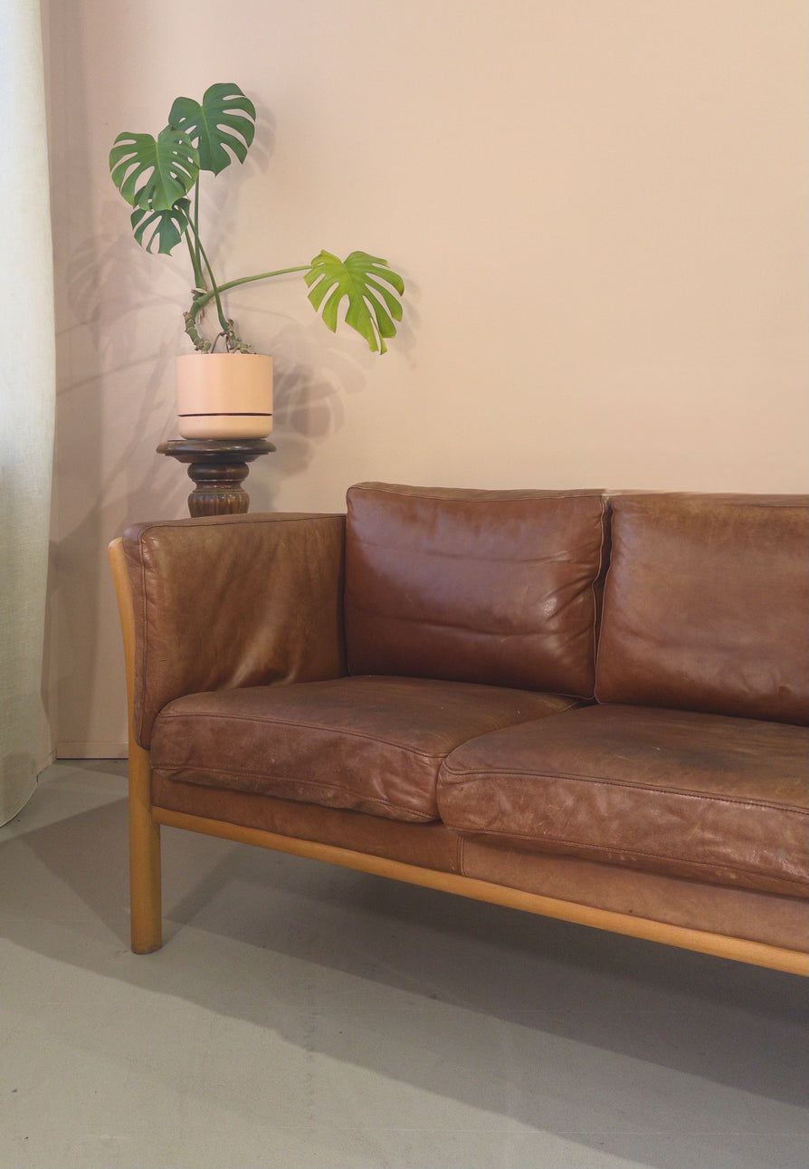 Three Seater Danish Sofa in Cognac Leather