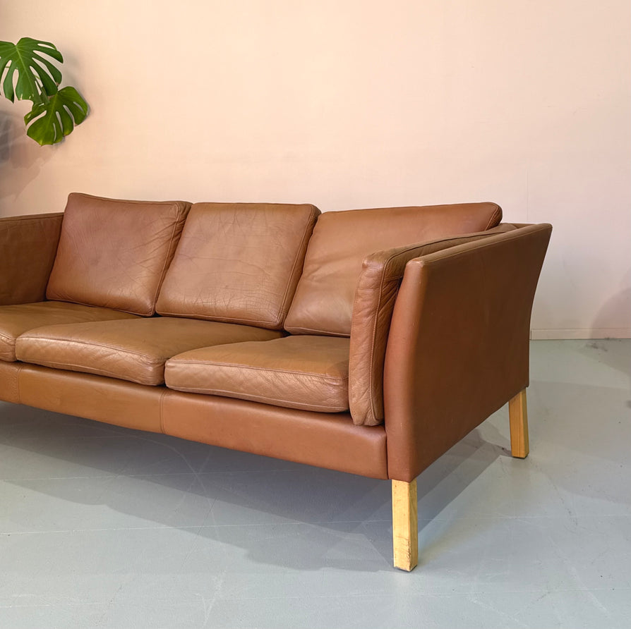 Danish Three-Seater Sofa in Cognac Leather