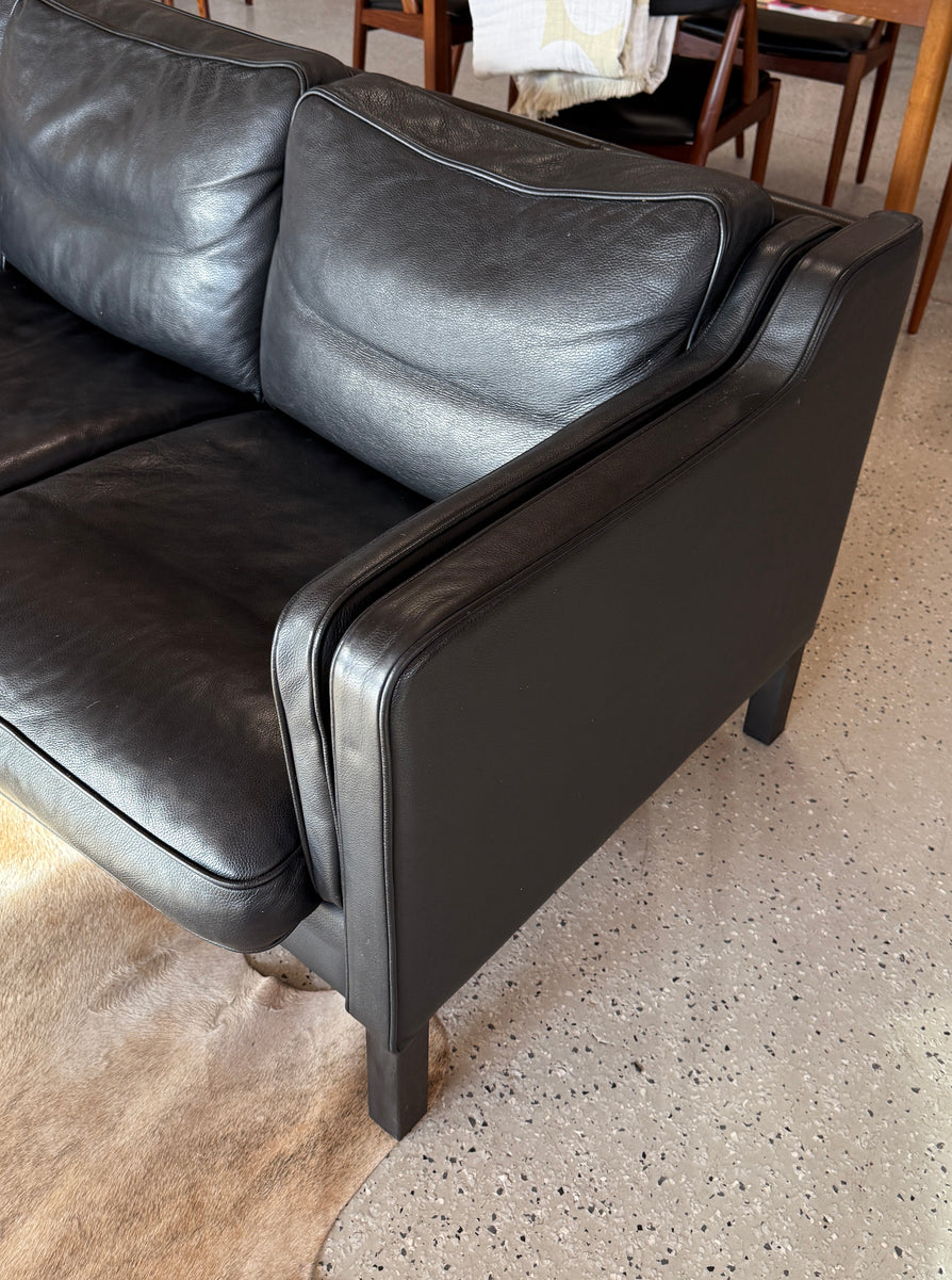 Danish Three Seater Sofa in Black Leather by Skalma