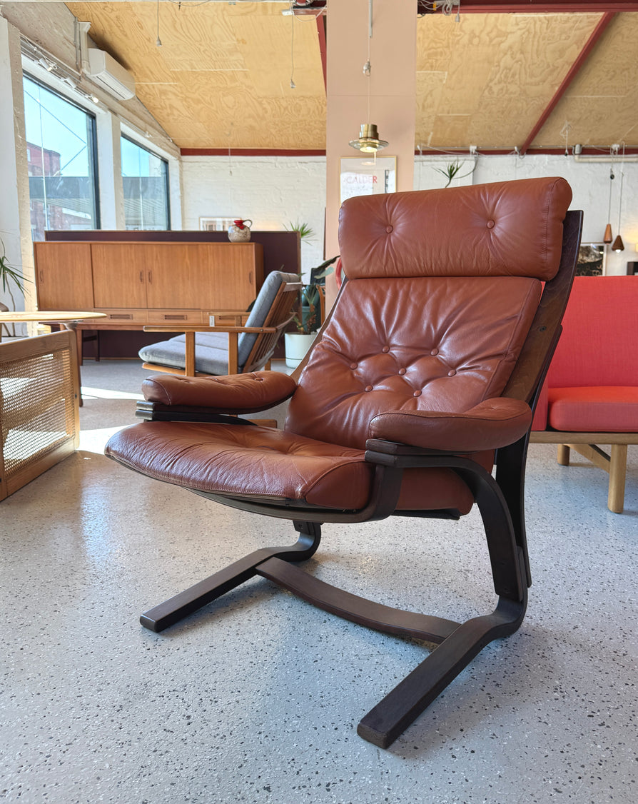 High-Back Bentwood Lounge Chair in Leather