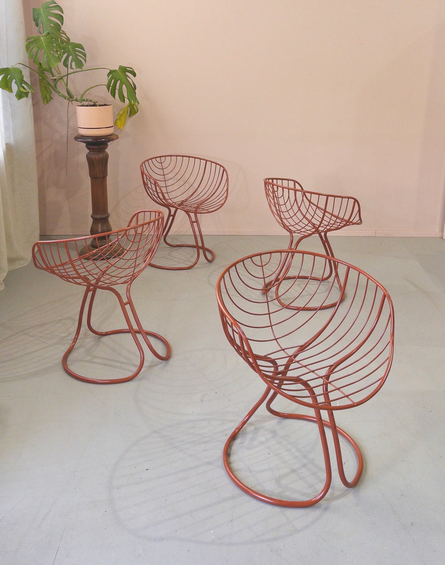 Set of four Gastone Rinaldi "Pan Am" Chairs in Terracotta