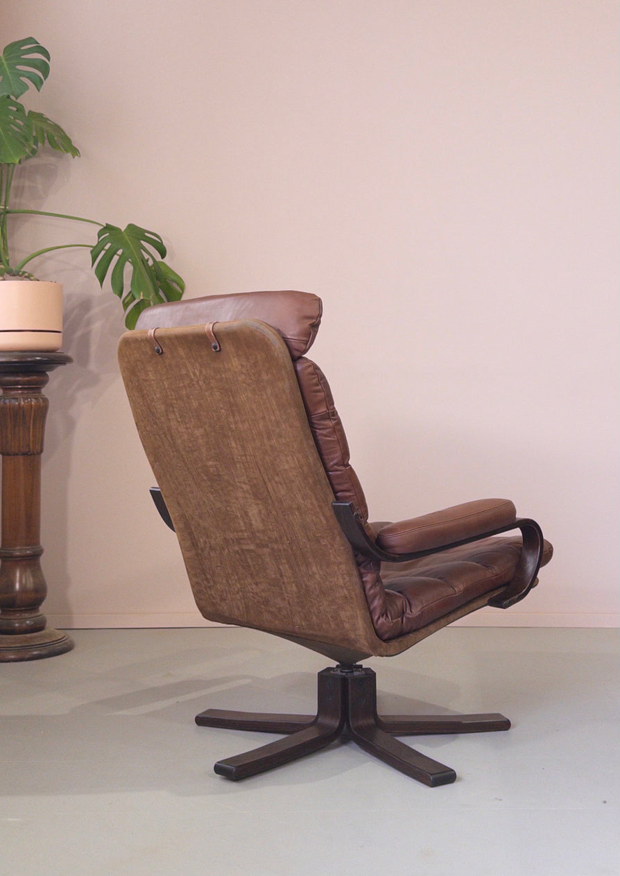 Danish Lounge Chair in Brown Leather