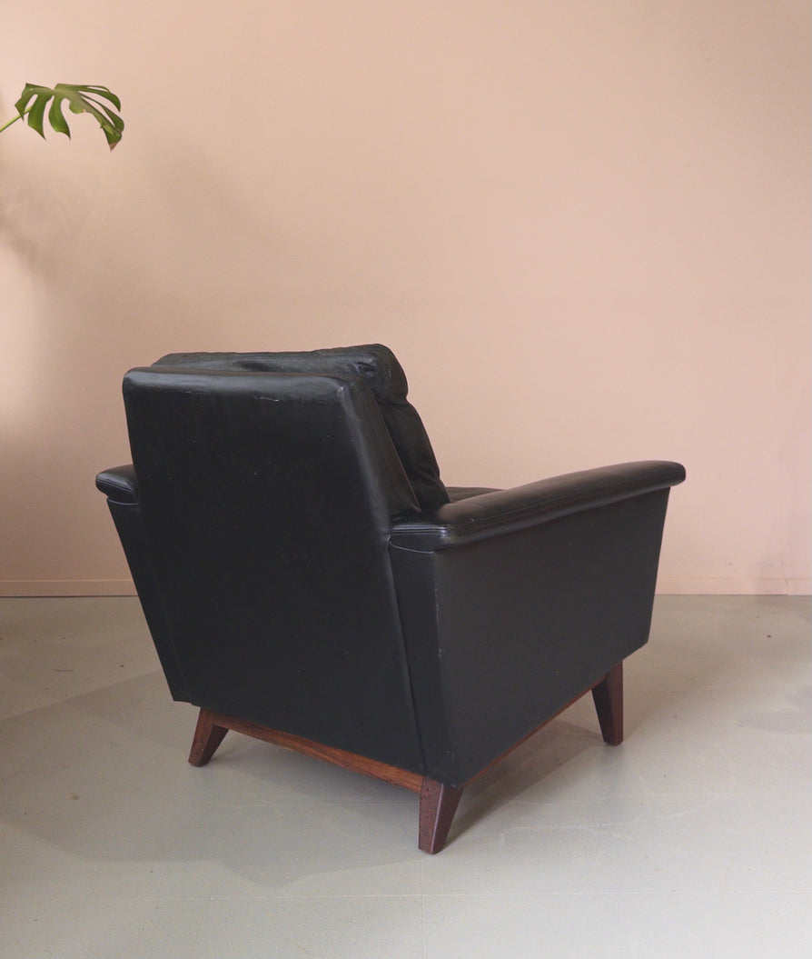 Danish Lounge Chair in Black Leather