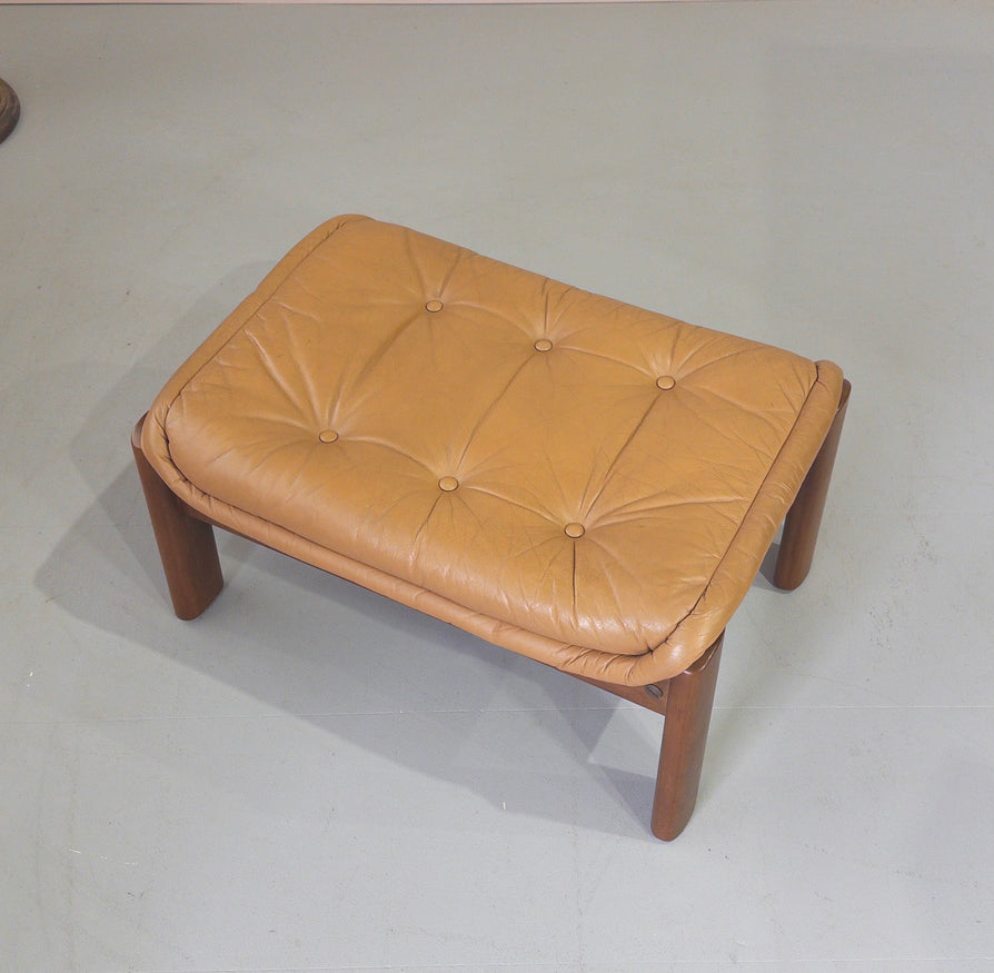 1980s Footstool in Tan Leather