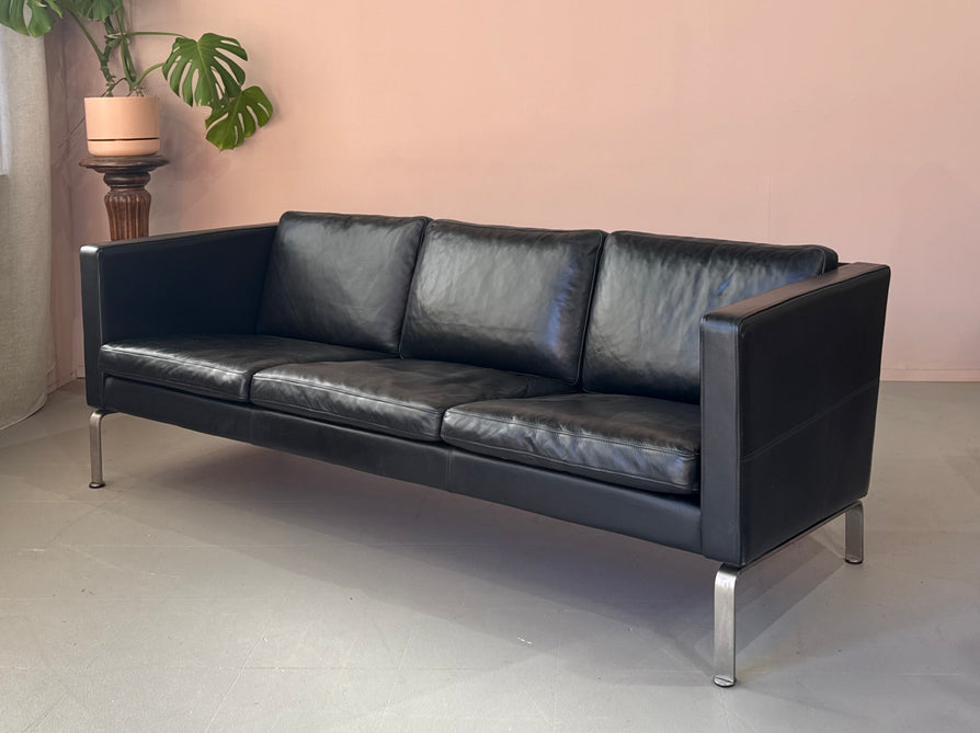 Okamura & Marquardsen Three Seater Danish Sofa in Black Leather