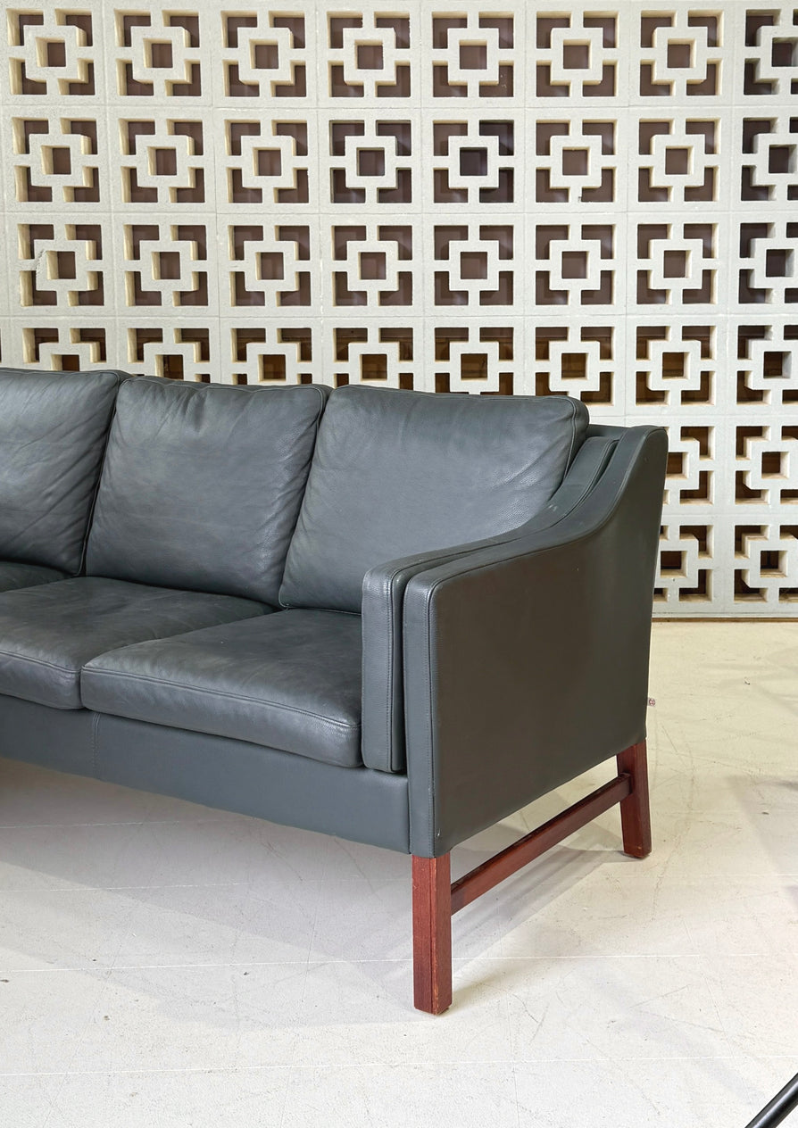 Skipper Three Seater Danish Sofa in Green Leather