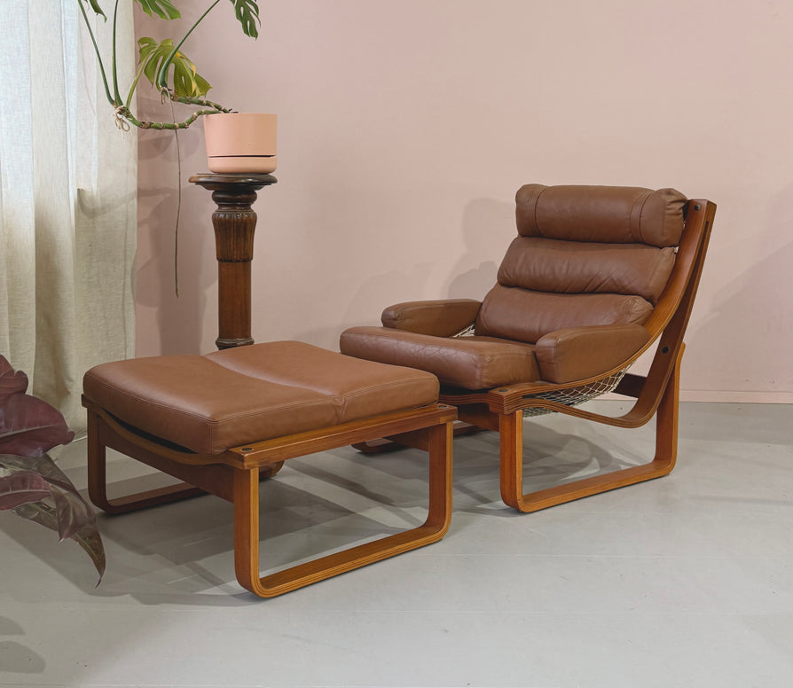 Tessa T4 Lounge Chair & Footstool in Tan Leather