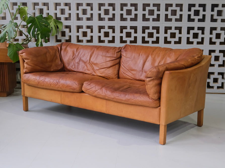 Danish 2.5 Seater Sofa in Tan Leather