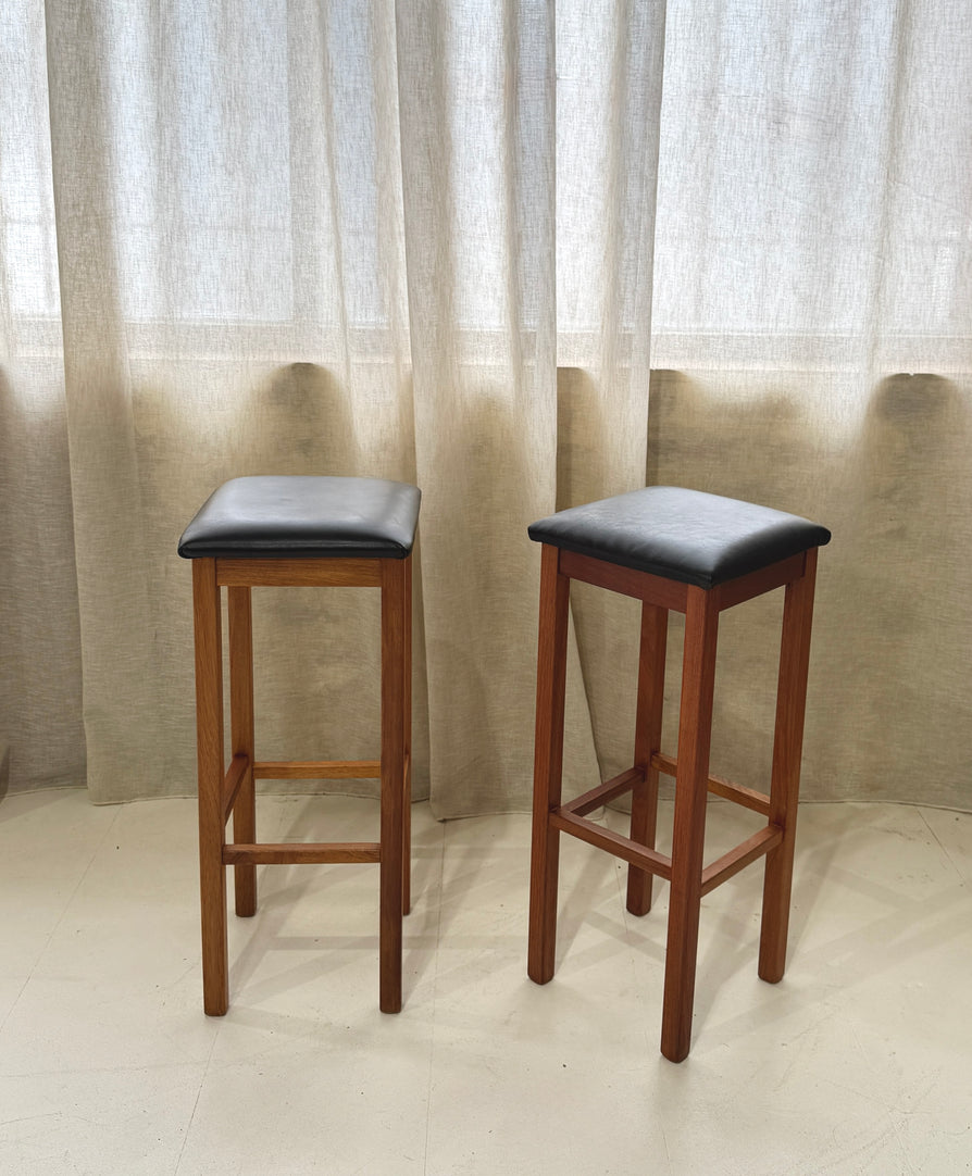 Pair of Mid-Century Barstools with Original Black Leather