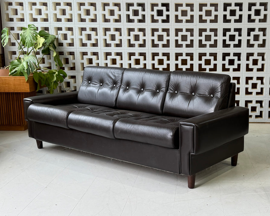 Danish Three Seater Sofa in a Dark Brown Leather