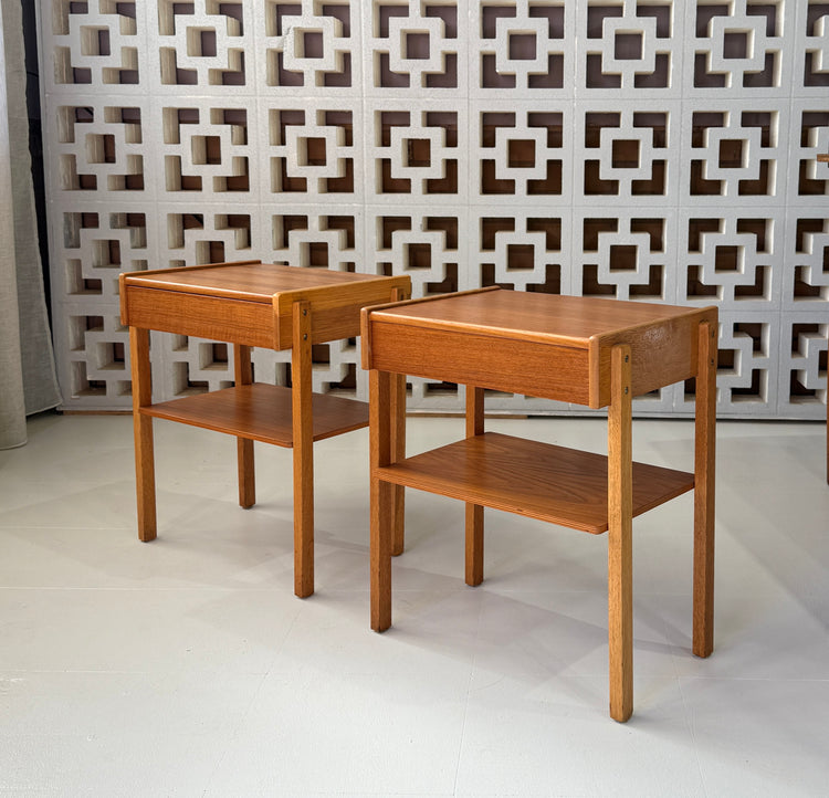Pair of Swedish Bedside Tables in Teak & Oak