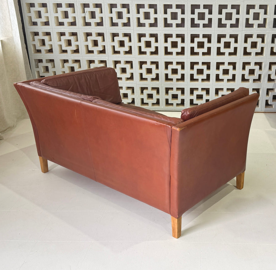 Danish Two Seater Sofa in a Blood Red Leather