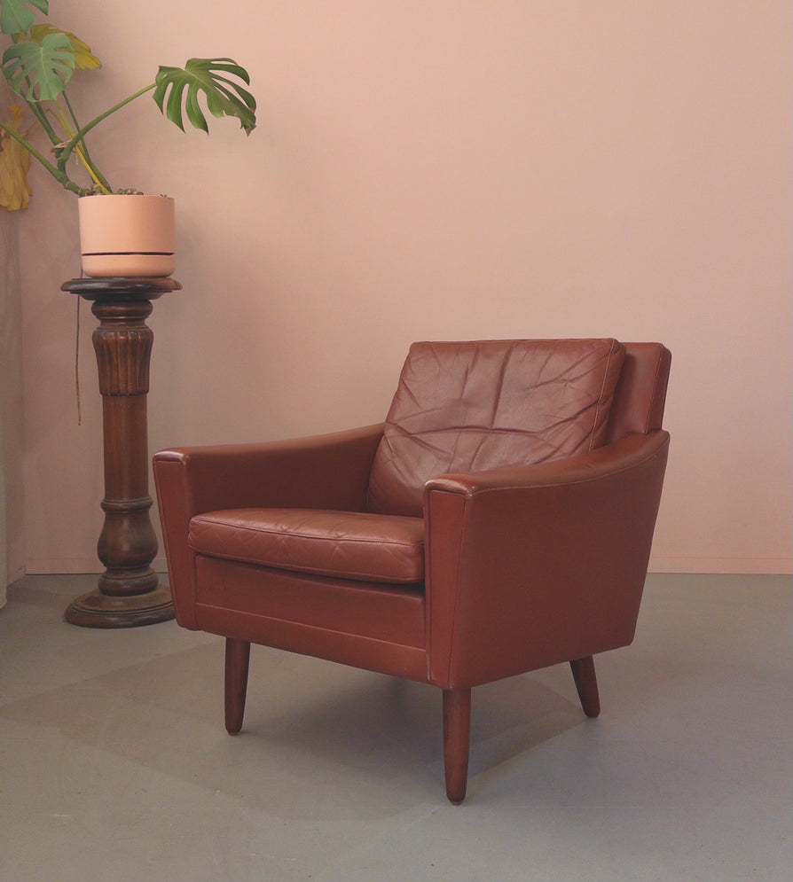 Danish Lounge Chair in Rich Tan Leather