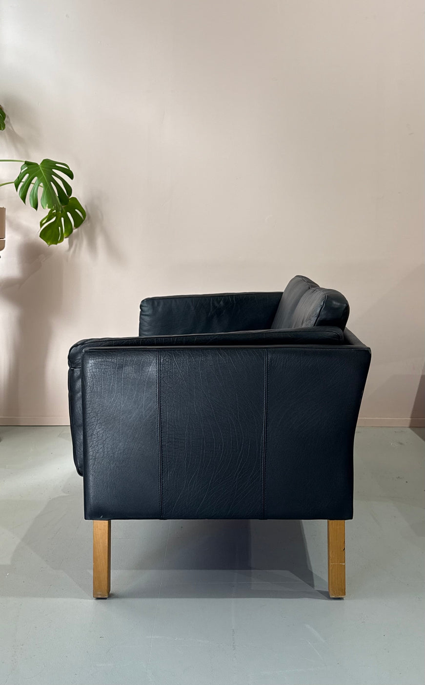 Danish Two Seater Sofa in Black Leather