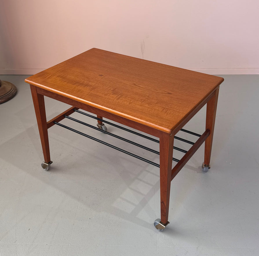 Danish Side Table in Teak on Castors