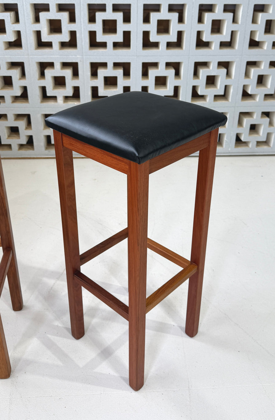 Pair of Mid-Century Barstools with Original Black Leather