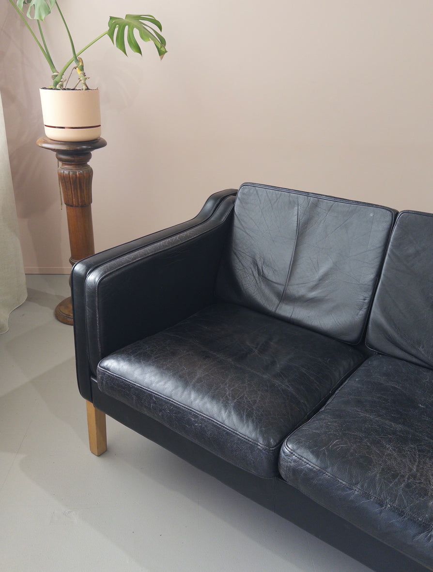 Three-Seater Danish Sofa in Black Leather