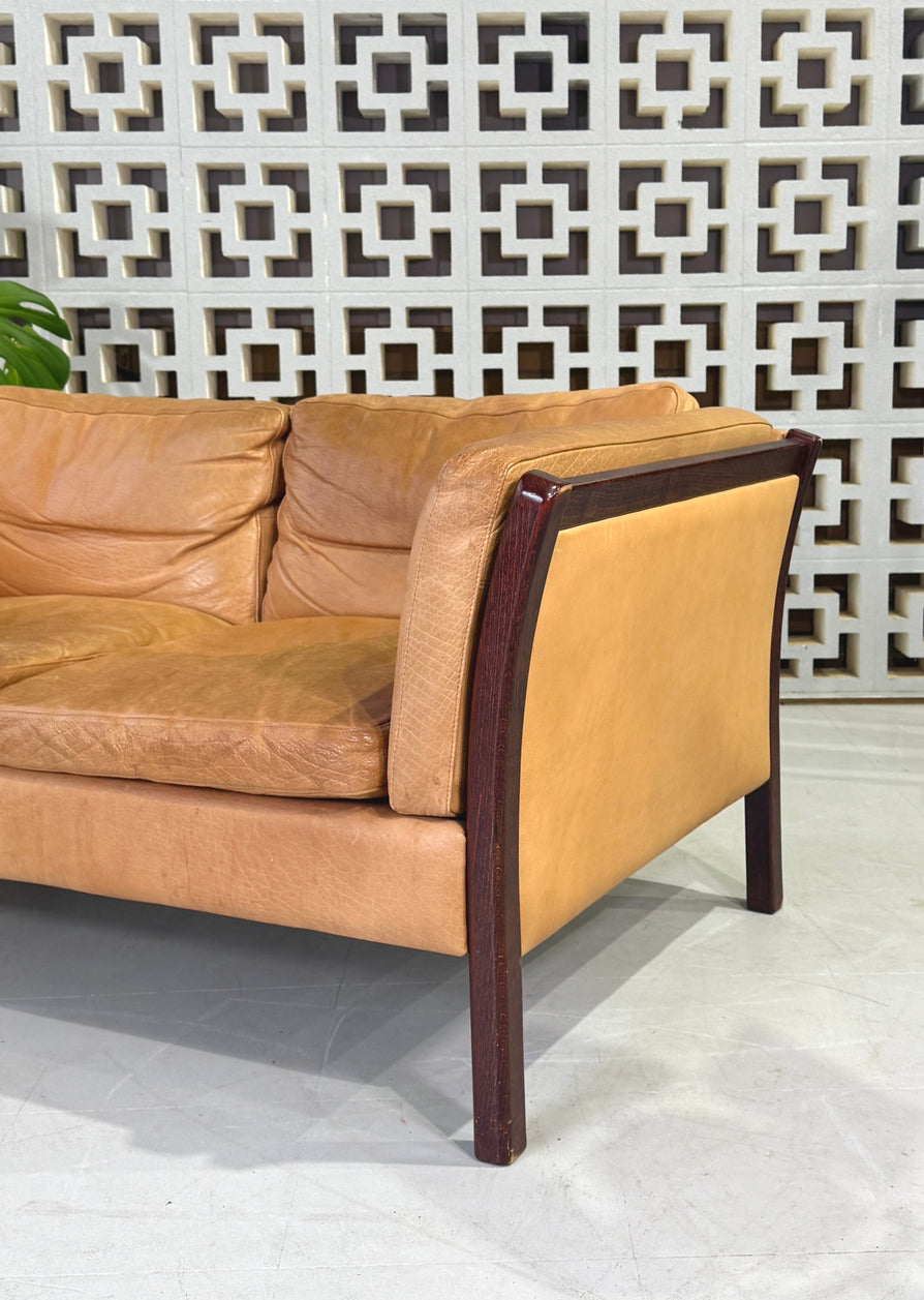 Danish Two Seater Stouby Sofa in Natural Leather