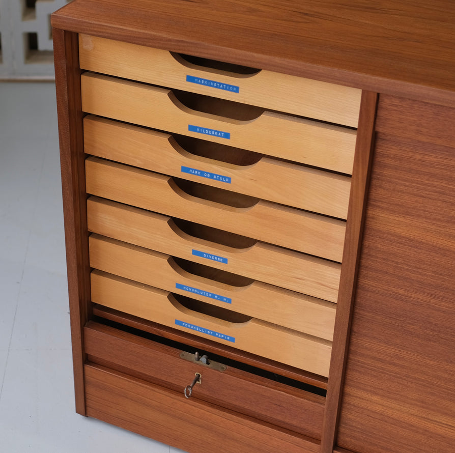 Danish Cabinet / Storage Unit with Twin Tambour Doors