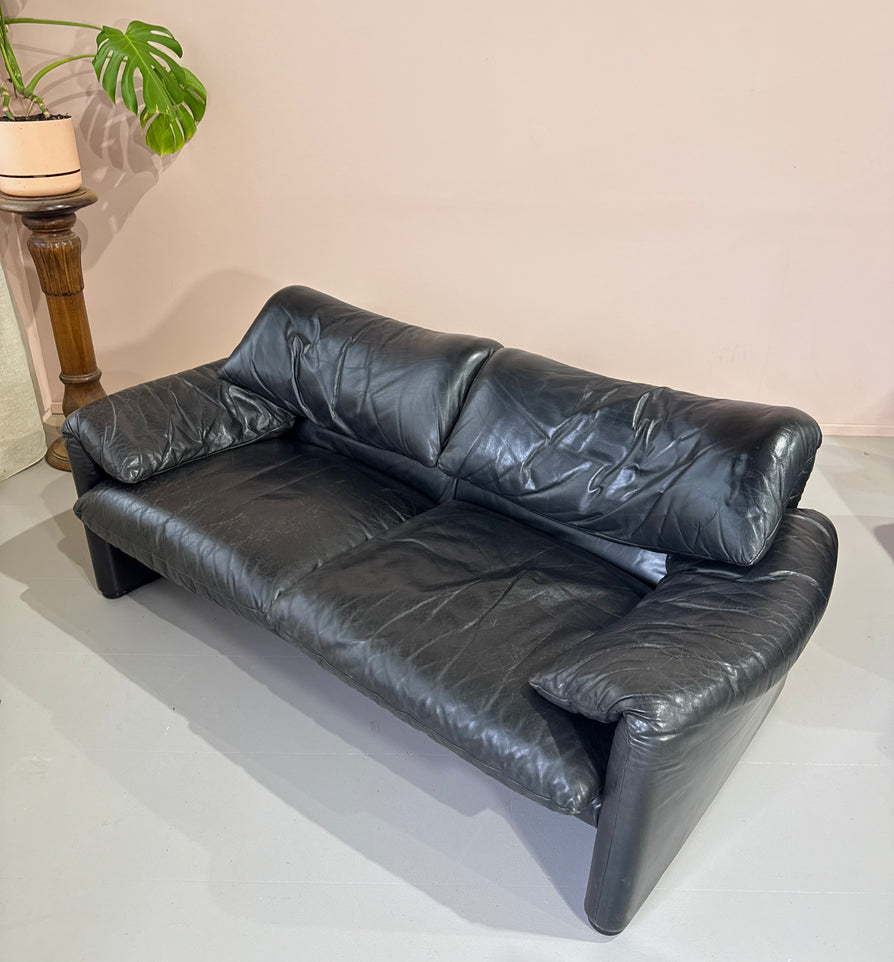 Cassina Maralunga 2 Seater Sofa in Black Leather
