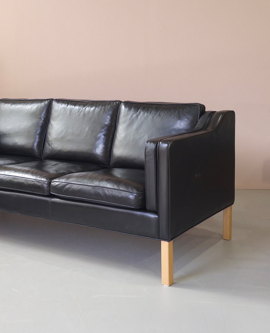 Danish Three Seater Sofa in Black Leather