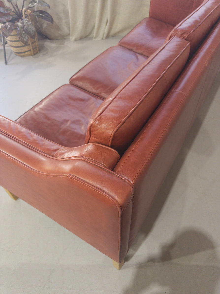 Three Seater Danish Sofa in Red Leather
