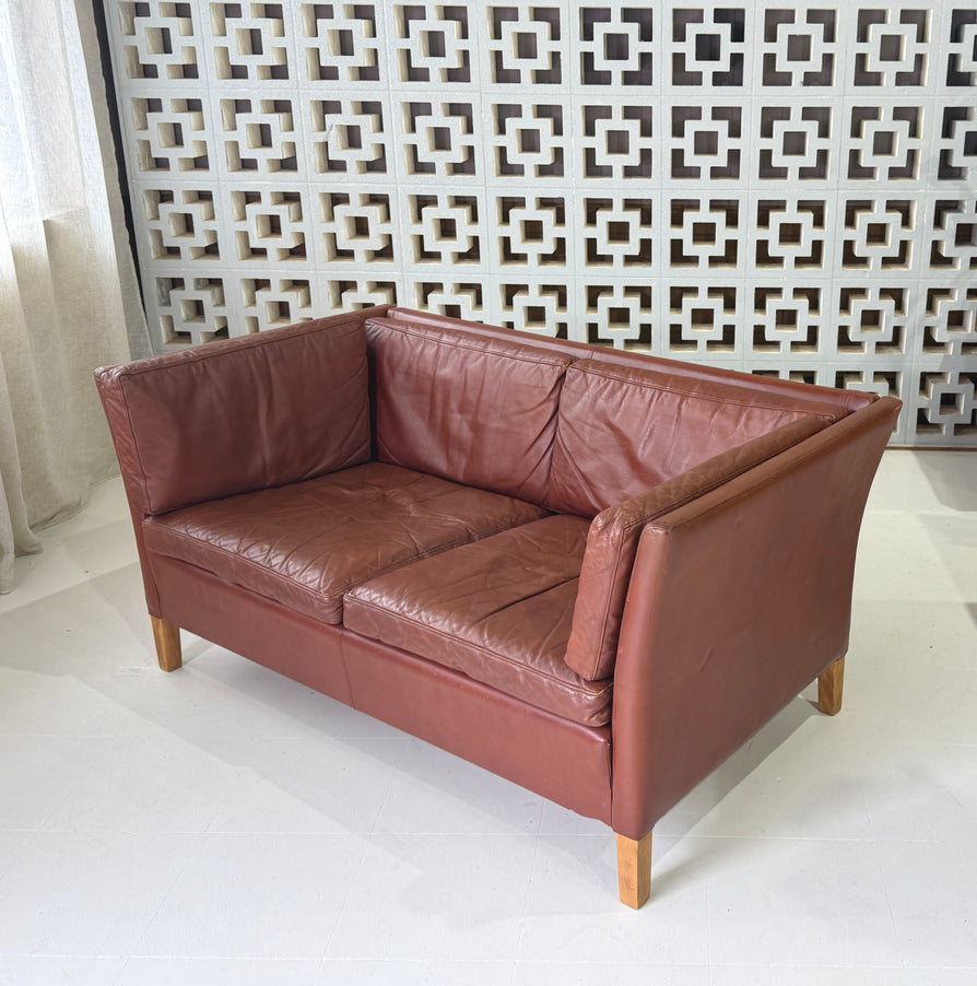 Danish Two Seater Sofa in a Blood Red Leather