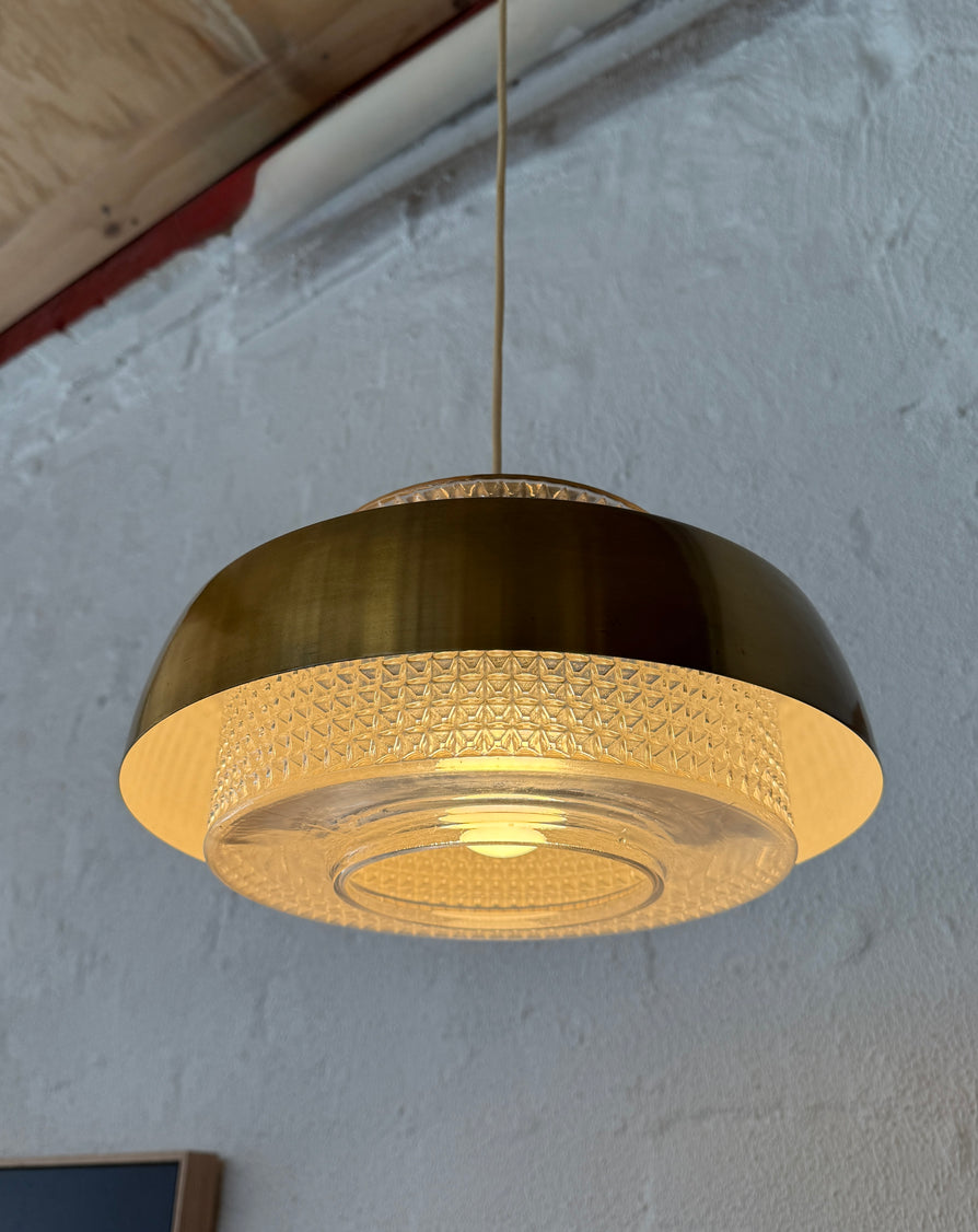 Orrefors Pendant in Brass & Cut Glass